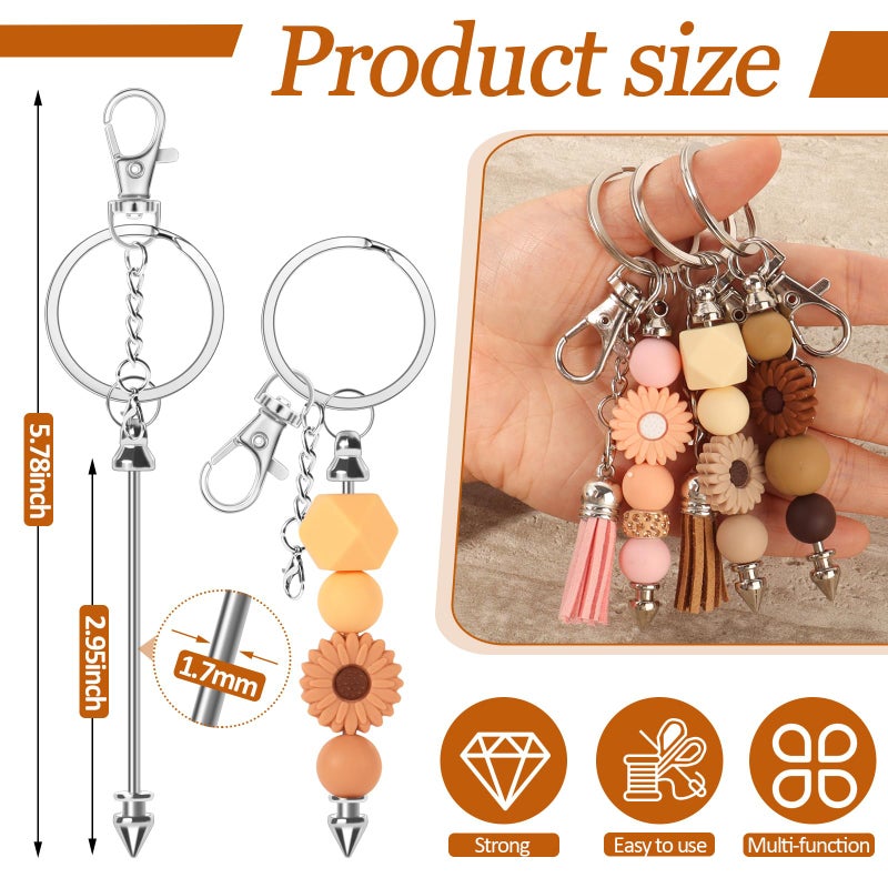 CXIIPOL 30 Pack Beadable Keychains Bars DIY Blank Beadable Keychains Metal Beaded Keychain Sliver Beads Keychain Making Kit for DIY Crafts Supplies Jewelry Making Gift - Image 2