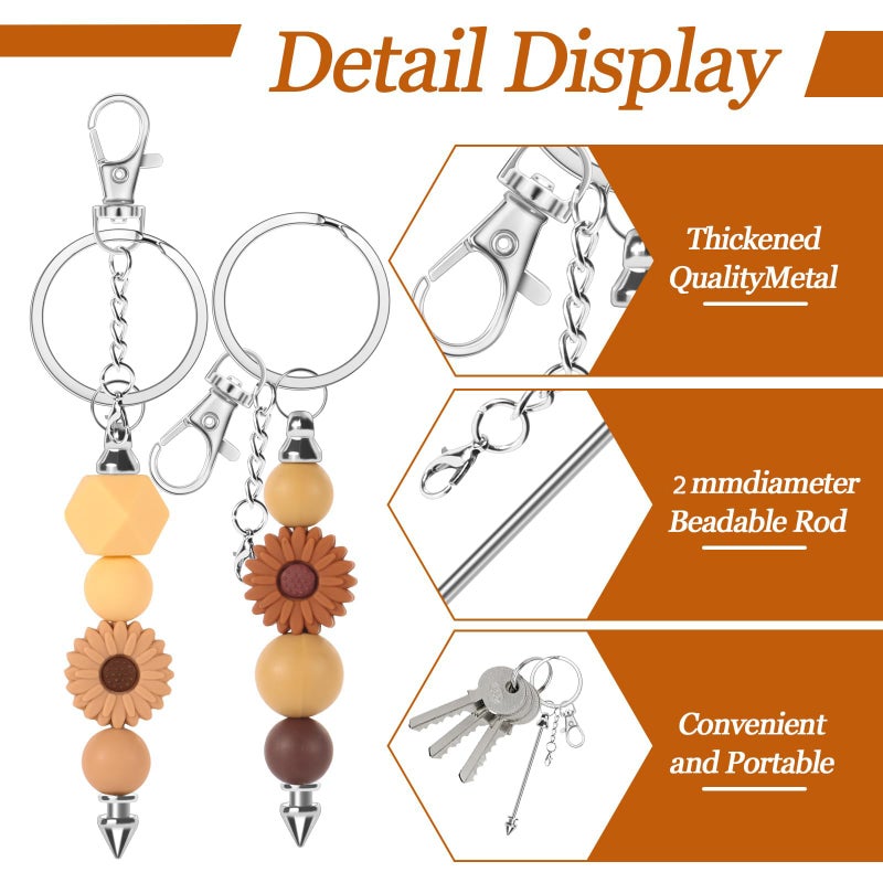 CXIIPOL 30 Pack Beadable Keychains Bars DIY Blank Beadable Keychains Metal Beaded Keychain Sliver Beads Keychain Making Kit for DIY Crafts Supplies Jewelry Making Gift - Image 3