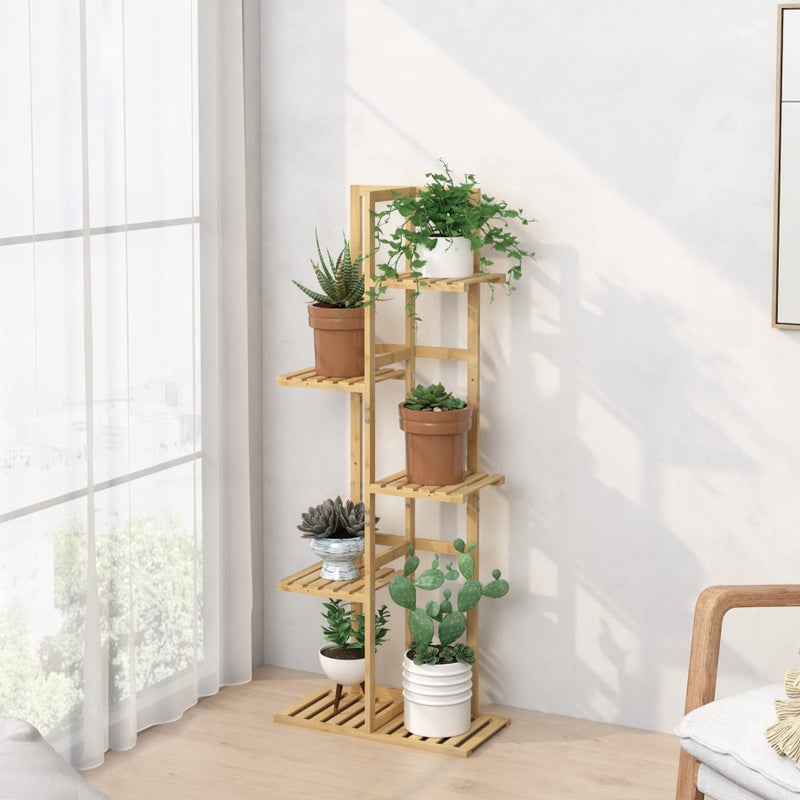 Laiensia Bamboo 5 Tier 6 Potted Plant Stand Rack Multiple Flower Pot Holder Shelf, Indoor&Outdoor Planter Display Shelves for Patio Garden, Living Room, Corner Balcony and Bedroom,Wood Color - Image 2