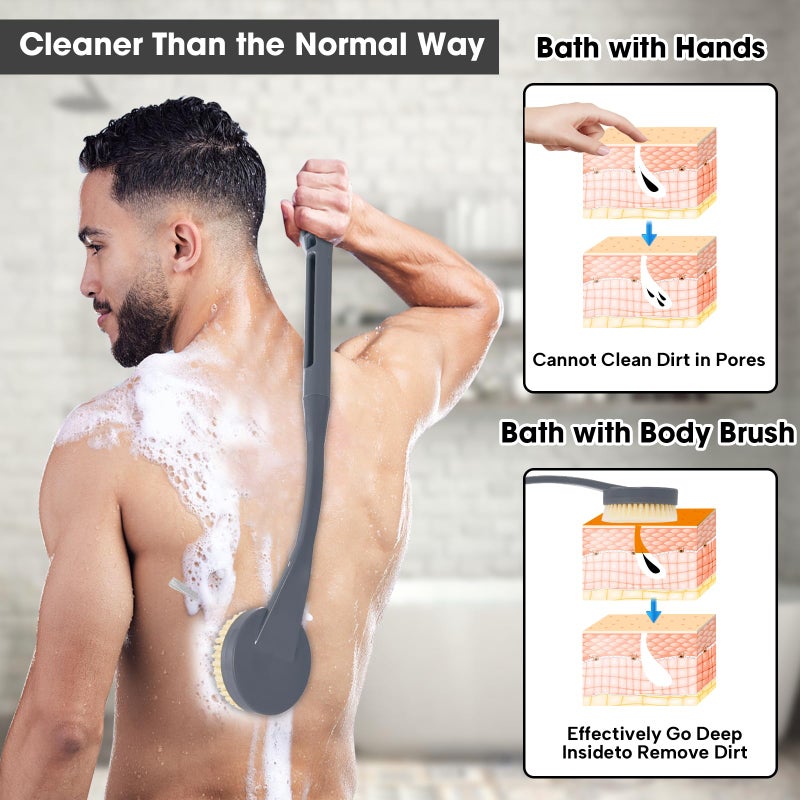 Gobiteli Back Scrubber for Shower,20.5" Long Handle Shower Brush for Body for Deep Clean,Back Brush for Shower for Men Women(Grey) - Image 4