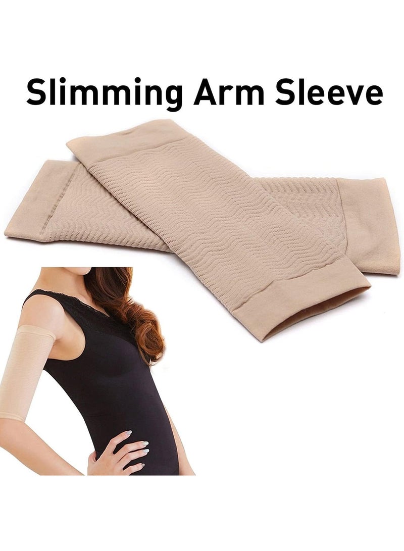 2 Pack Arm Slimming Shaper Wrap, Compression Sleeve, Elastic for Fat Loss, Sport Fitness Shapers, Helps Tone Shape, Suitable for Women Girls Weight Loss, Beige + Black - Image 4