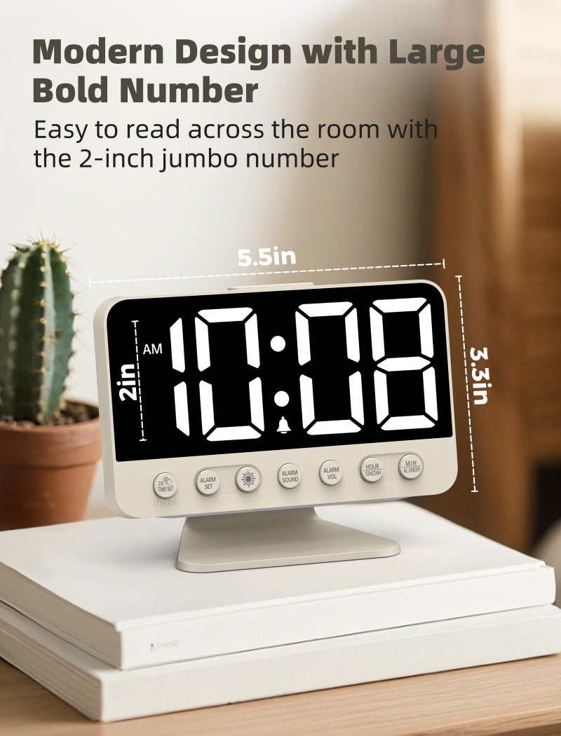 Odokee Digital Alarm Clocks for Bedrooms: Large Bold Number 5 Brightness Dimmer - Easy to Read Across The Room - 5 Alarm Sound 8 Night Light - Putty - Image 2