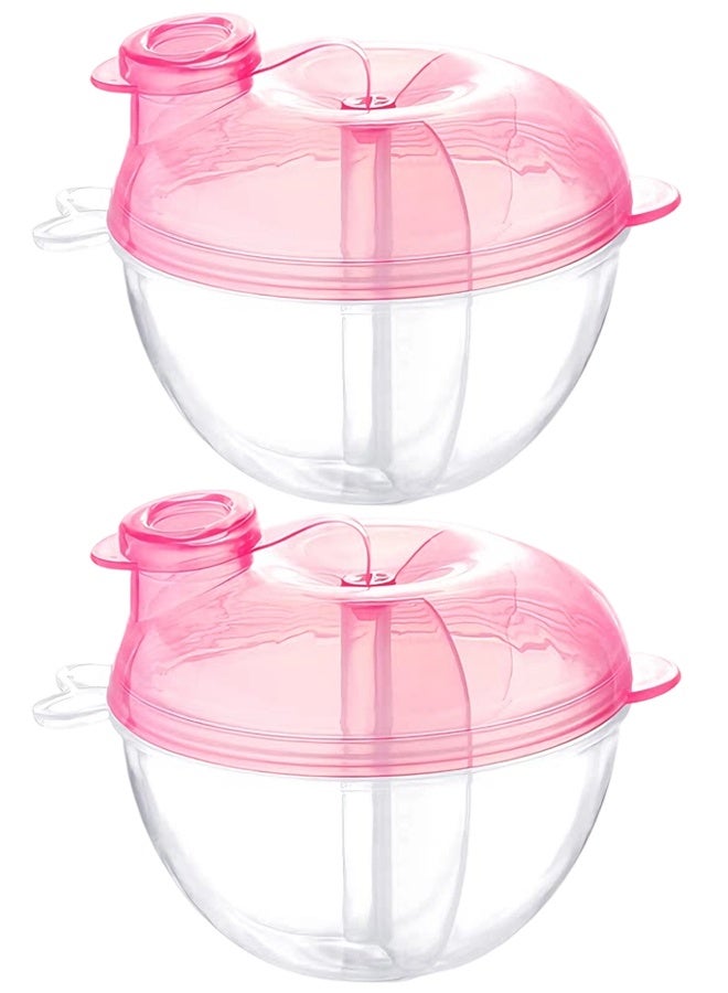 2 Pack BPA-Free 3-Compartment Baby Formula Dispenser, Leak-Proof Non-Spill Portable Milk Powder & Snack Container, Easy to Clean for Infant Toddler Daily & Travel Use (Pink) - Image 1