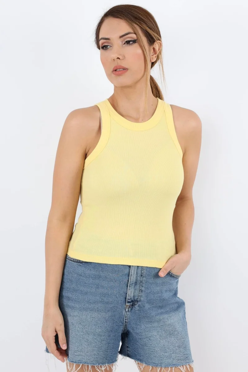 ريتنيس Women's Premium Texture Yellow Ribbed Cotton Undershirt