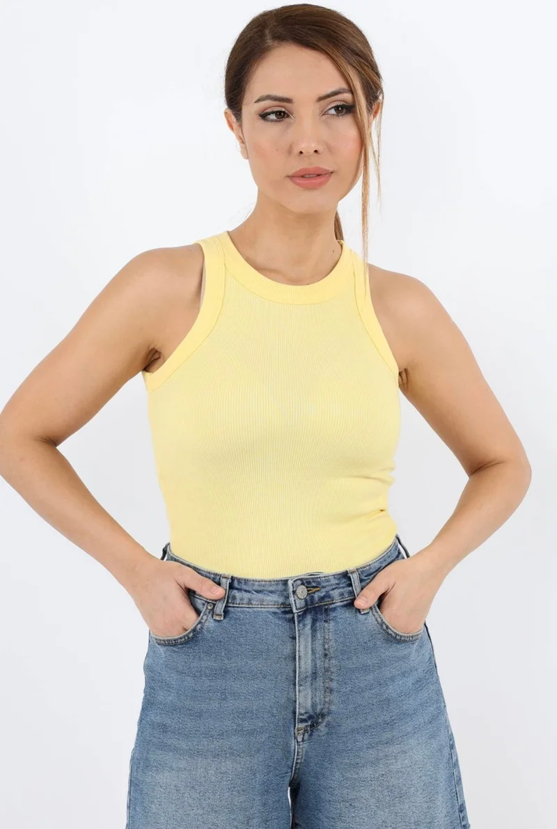 ريتنيس Women's Premium Texture Yellow Ribbed Cotton Undershirt