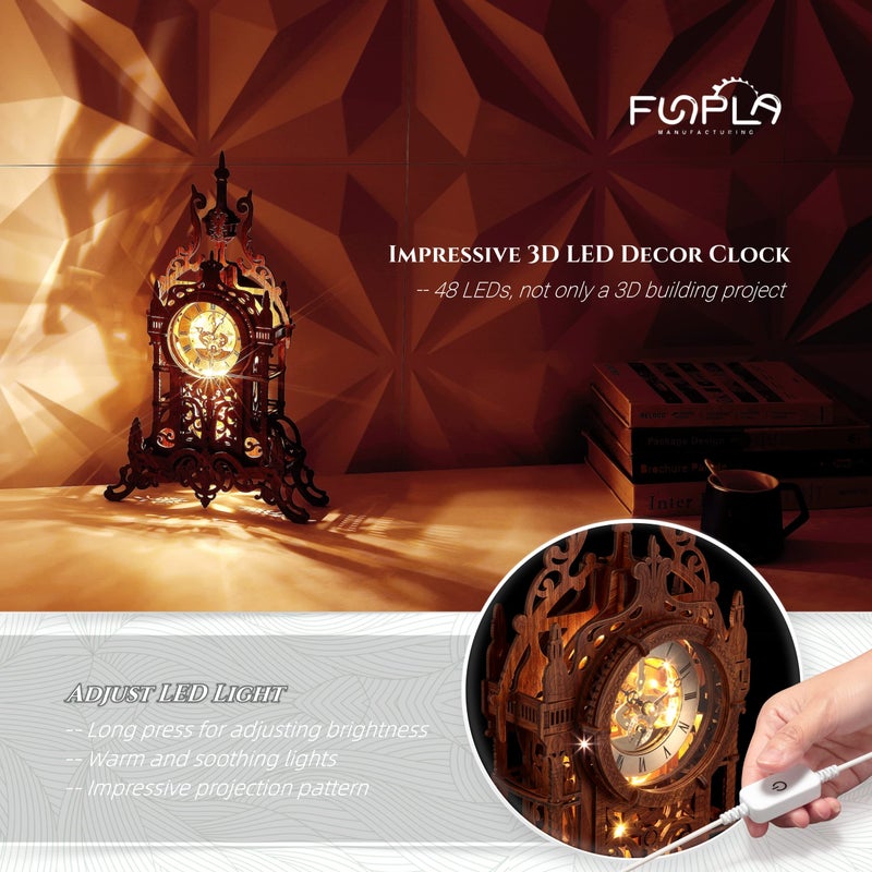 FUNPOLA LED 3D Wood Puzzle Clock Tower, 3D Puzzle Building Model, 3D Home DÃ©cor Puzzle DIY 3D Clock Kit (LED-WTC02) - Image 3