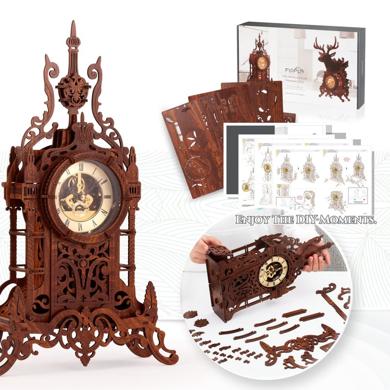 FUNPOLA LED 3D Wood Puzzle Clock Tower, 3D Puzzle Building Model, 3D Home DÃ©cor Puzzle DIY 3D Clock Kit (LED-WTC02) - Image 5