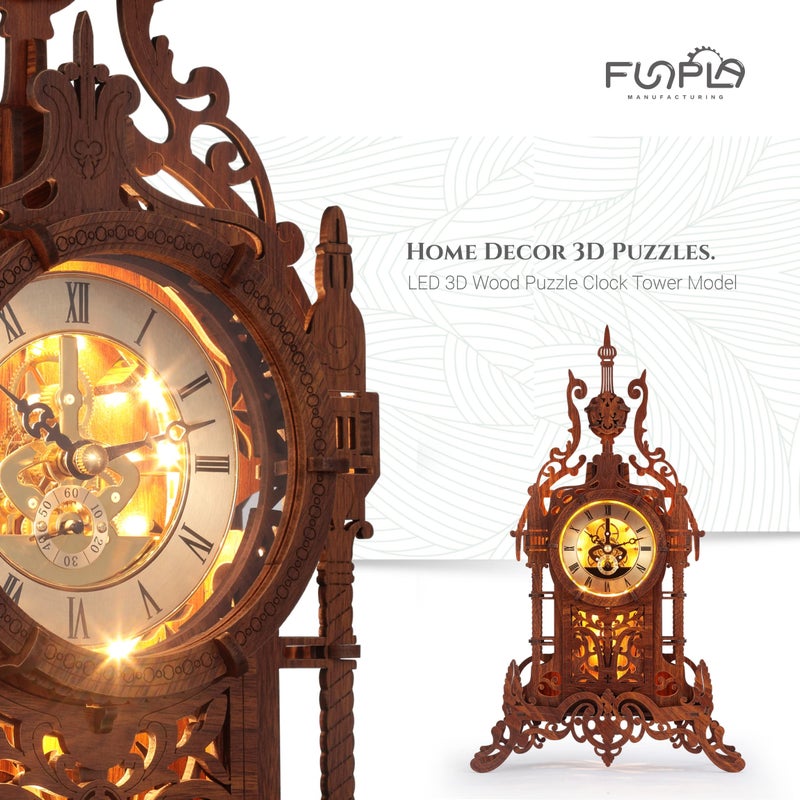 FUNPOLA LED 3D Wood Puzzle Clock Tower, 3D Puzzle Building Model, 3D Home DÃ©cor Puzzle DIY 3D Clock Kit (LED-WTC02) - Image 2