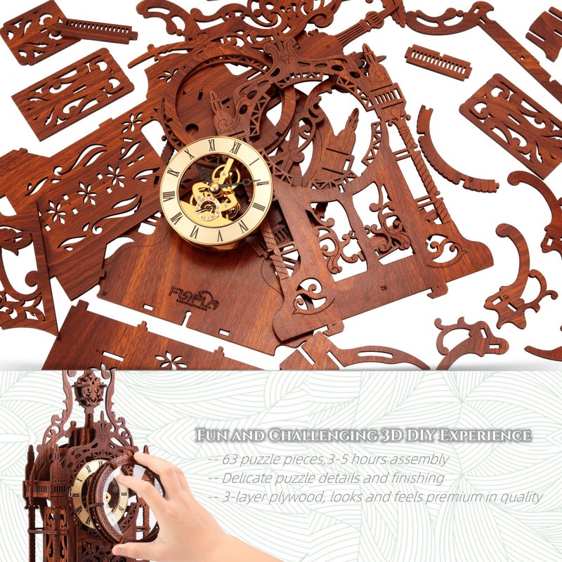 FUNPOLA LED 3D Wood Puzzle Clock Tower, 3D Puzzle Building Model, 3D Home DÃ©cor Puzzle DIY 3D Clock Kit (LED-WTC02) - Image 4