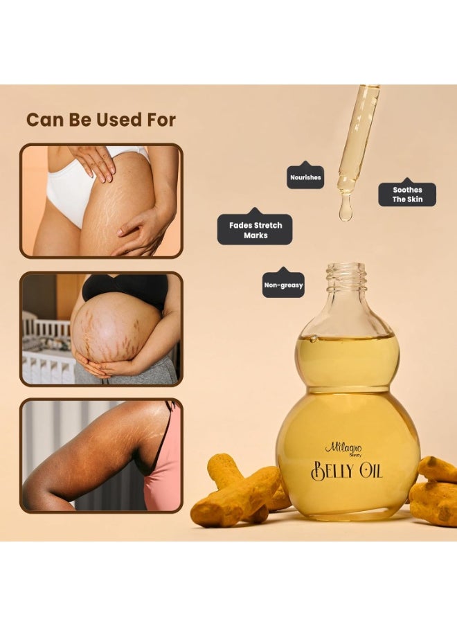 Milagro Beauty Ayurvedic Belly Oil | Stretch Marks Treatment | Scar Removal Oil| Pregnancy And Breastfeeding Safe | Sweet Almond Oil+20 Botanical Ingredients | Fresh And Old Scar Healing | 100Ml  - Image 2