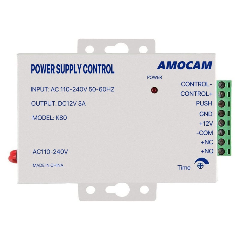 AMOCAM K80 Power Supply Control, AC 110-240V to DC 12V Power Supply for Door Access Control System, Video Doorbell, Electric Strike Lock, Bolt Lock, Magnetic Lock, Power Supply Controller - Image 1