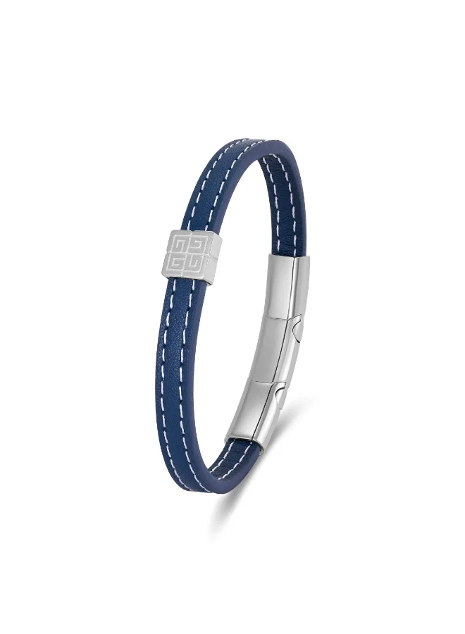 Guy Laroche Charlie Stainless Steel Bracelet with Blue Flat Leather