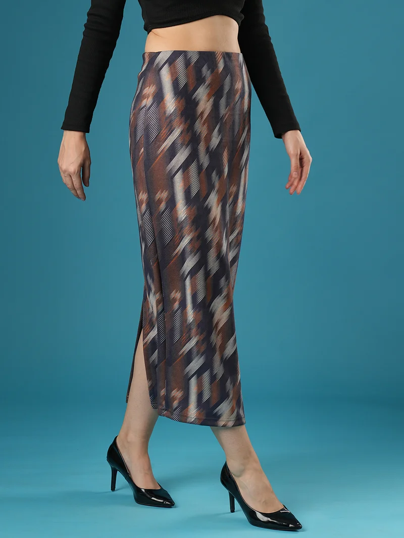 globus Women Abstract Printed A-Line Midi Skirt