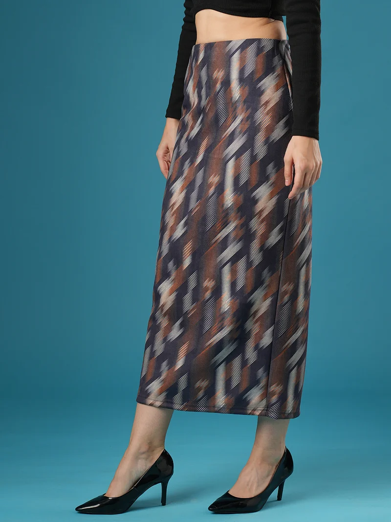 globus Women Abstract Printed A-Line Midi Skirt