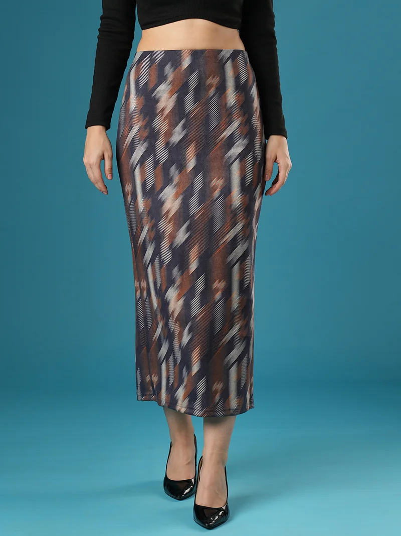 globus Women Abstract Printed A-Line Midi Skirt