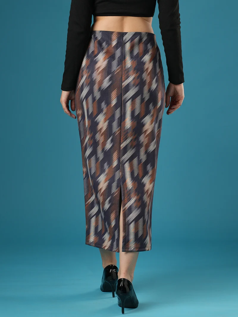 globus Women Abstract Printed A-Line Midi Skirt