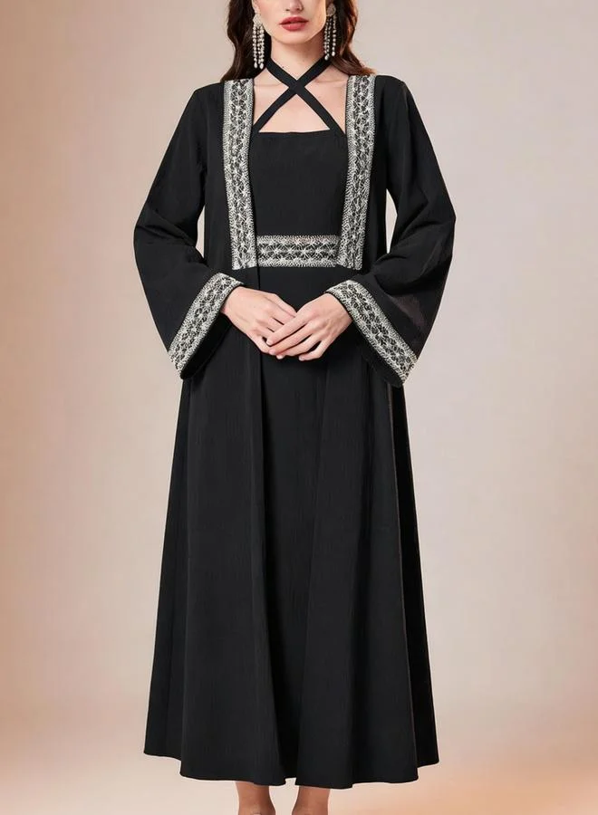 Take Two Black Black Embroidered Abaya with Dress Modest Set for Women | Best Price UAE