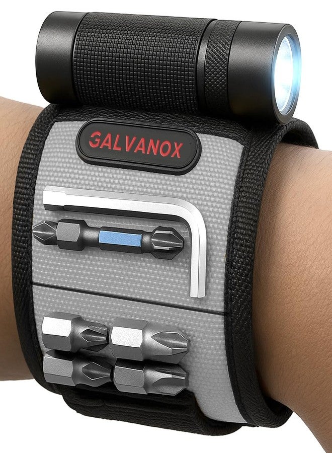 Galvanox Magnetic Wristband with LED Flashlight - Nylon Wrist Magnet for Tools, Screws and Nails with Adjustable Work Light - Great Gift for Men, Father, Handyman (Black) - Image 1