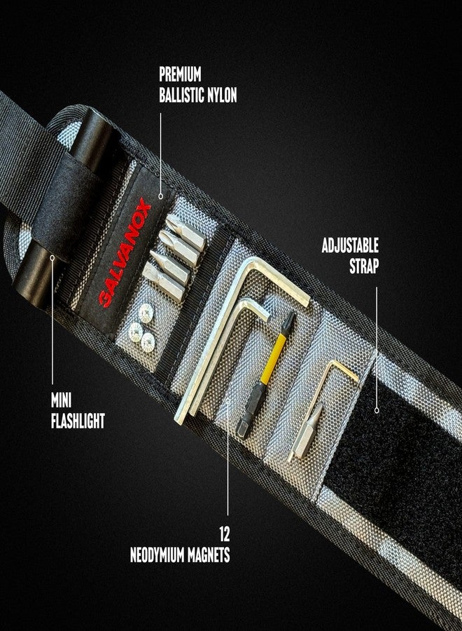 Galvanox Magnetic Wristband with LED Flashlight - Nylon Wrist Magnet for Tools, Screws and Nails with Adjustable Work Light - Great Gift for Men, Father, Handyman (Black) - Image 3