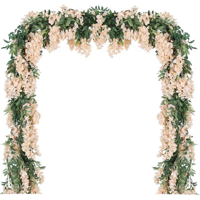 4PCS 66FTPIECE IMITATION SILK WISTERIA GARLAND HANGING FLOWER VINE FOR HOME OUTDOOR GARDEN CEREMONY WEDDING ARCH FLORAL DECOR CHAMPAGNE