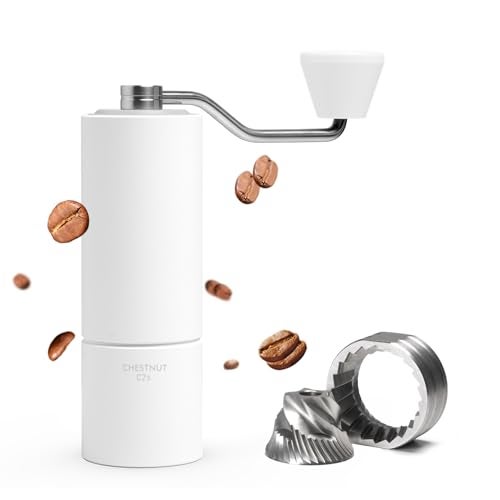 TIMEMORE Chestnut C2S Manual Coffee Grinder Capacity 25g with CNC Stainless Steel Conical Burr Internal Adjustable Setting Double Bearing Positioning Hand Grinder White - Image 1