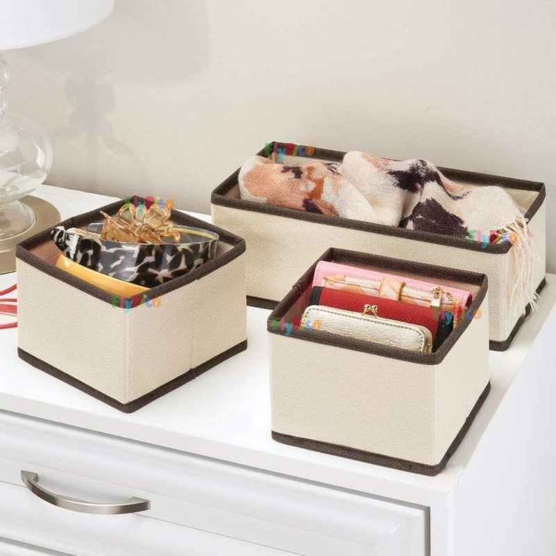 Coll of Fest Foldable Cloth Storage box Set of 3 Closet Dresser Drawer Organizer Cube Basket Bins Containers Divider with Drawers for Underwear Bras Socks Ties Scarves cosmaticCream Dual - Image 3