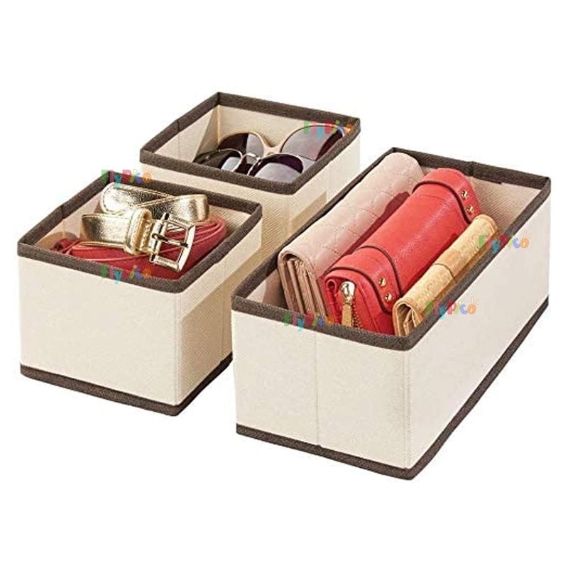 Coll of Fest Foldable Cloth Storage box Set of 3 Closet Dresser Drawer Organizer Cube Basket Bins Containers Divider with Drawers for Underwear Bras Socks Ties Scarves cosmaticCream Dual - Image 5