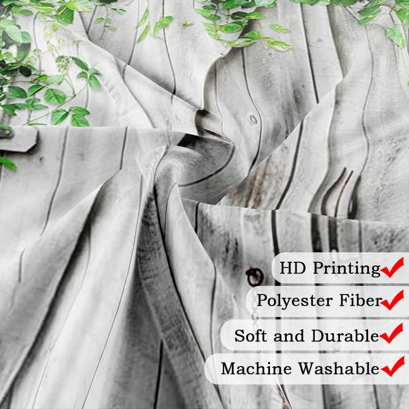 Jipusai Rustic Wooden Board Barn Door Shower Curtain Sets For Bathroom  Vintage Farmhouse Wooden Theme Plank Green Leaves Bath Curtain  Fabric Grass And Flowers Spring Decoration Curtains With Hooks 70X70In - Image 5