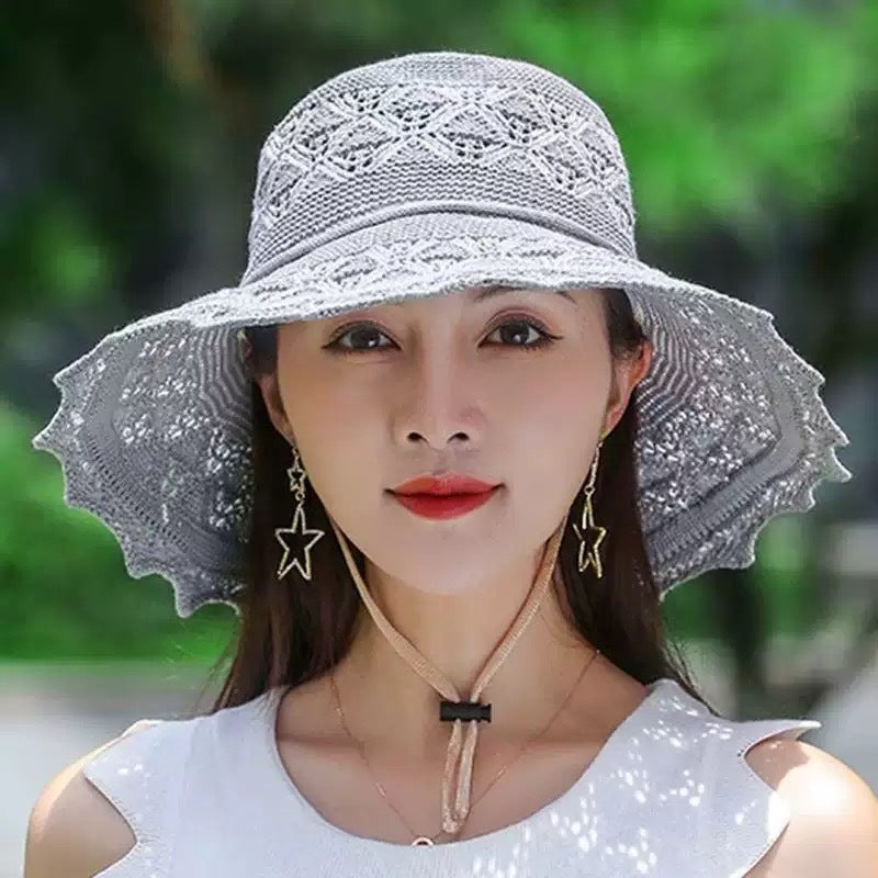 Summer Casual Straw Hat with Lace Trim - Sun Protection & Breathable Wide Brim Hat for Beach Outdoor