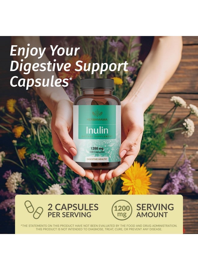 HERBAMAMA HERBAMAMA Inulin Powder Capsules 1200mg - Digestive Support & Gut Cleanse with Inulin Prebiotic Fiber - Vegan, Non-GMO Chicory Root Powder Supplement, 100 Caps, 16-Day Supply - Image 2