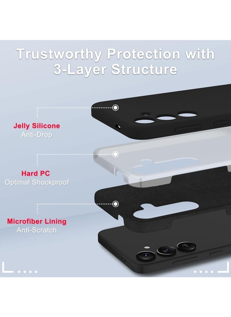 TIGER Samsung Galaxy S24 Case, Silicone Phone Case with 1 Screen Protector, Soft Anti-Scratch Microfiber Lining, Full Body Shockproof Slim Cover Support Wireless Charging, Black - Image 3