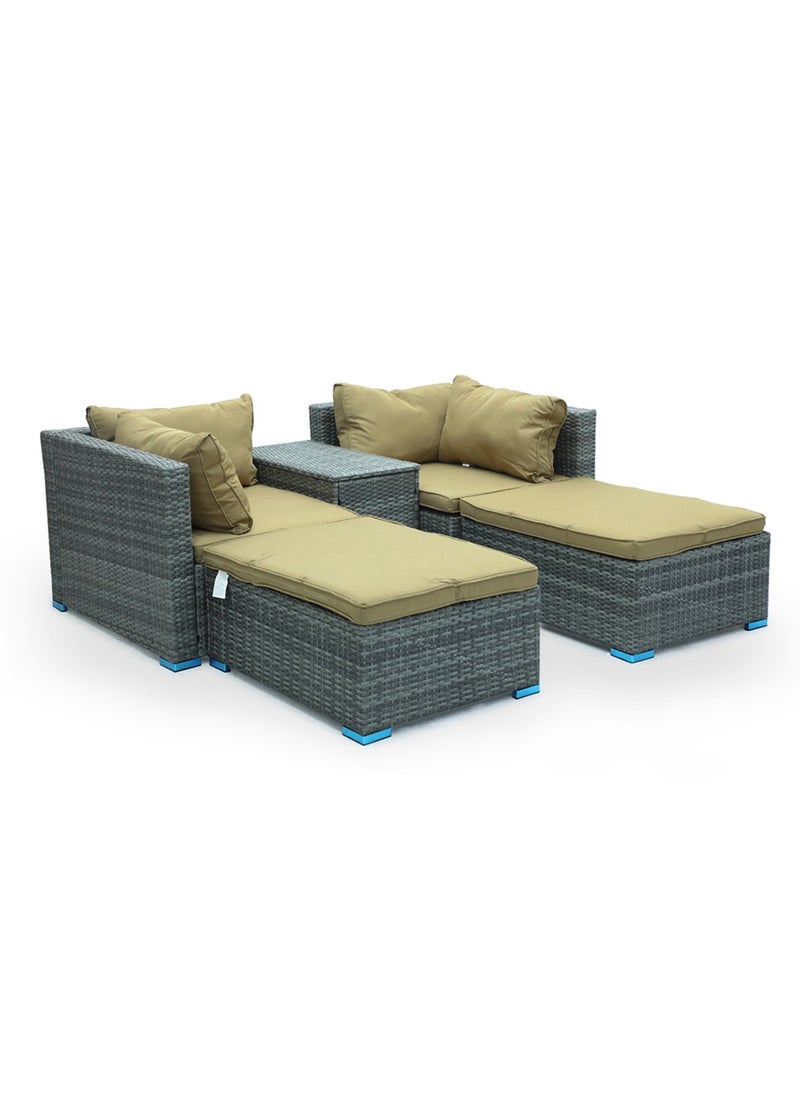 Generic Empire Furniture Garden Lounge Set 5 Piece with Cushions Outdoor  Patio Sofa Balcony Set Coffee Table Yard Lounge Bench Poly Rattan Grey & Cushion Golden  - Image 1
