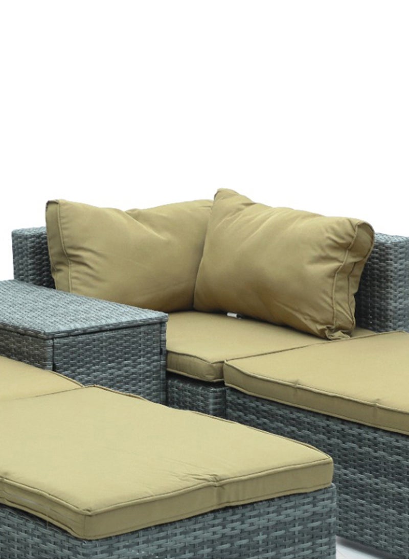 Generic Empire Furniture Garden Lounge Set 5 Piece with Cushions Outdoor  Patio Sofa Balcony Set Coffee Table Yard Lounge Bench Poly Rattan Grey & Cushion Golden  - Image 3