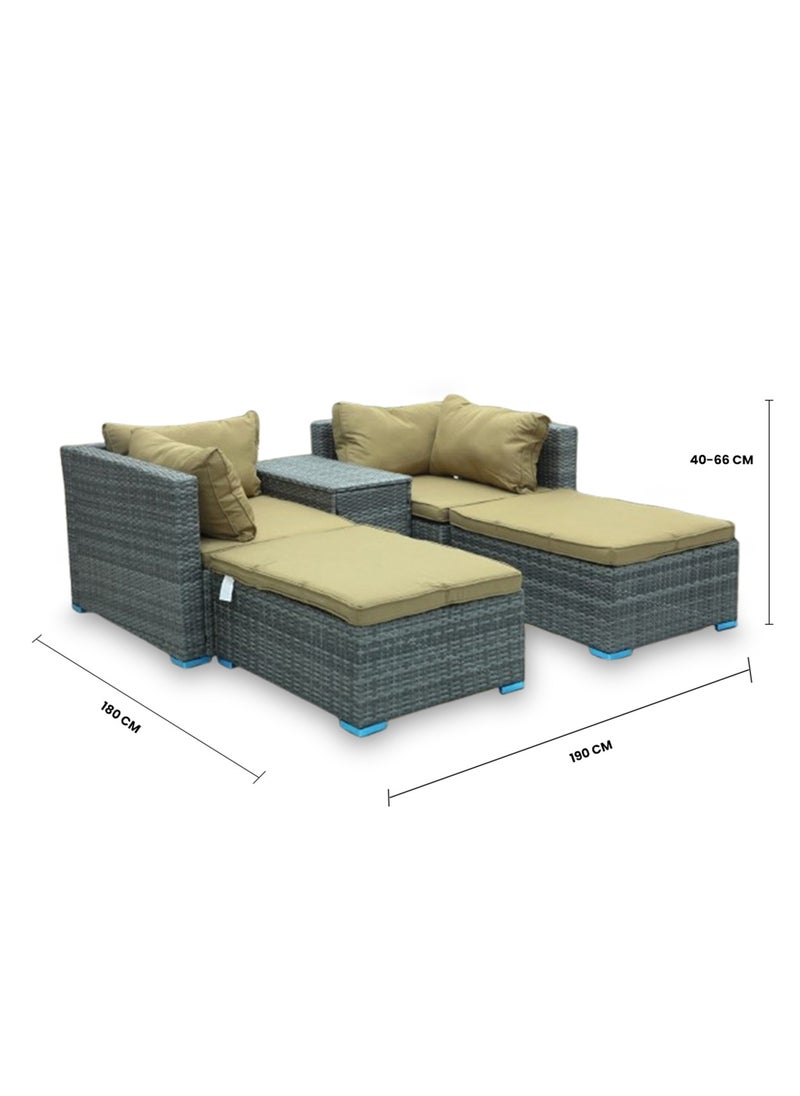 Generic Empire Furniture Garden Lounge Set 5 Piece with Cushions Outdoor  Patio Sofa Balcony Set Coffee Table Yard Lounge Bench Poly Rattan Grey & Cushion Golden  - Image 2