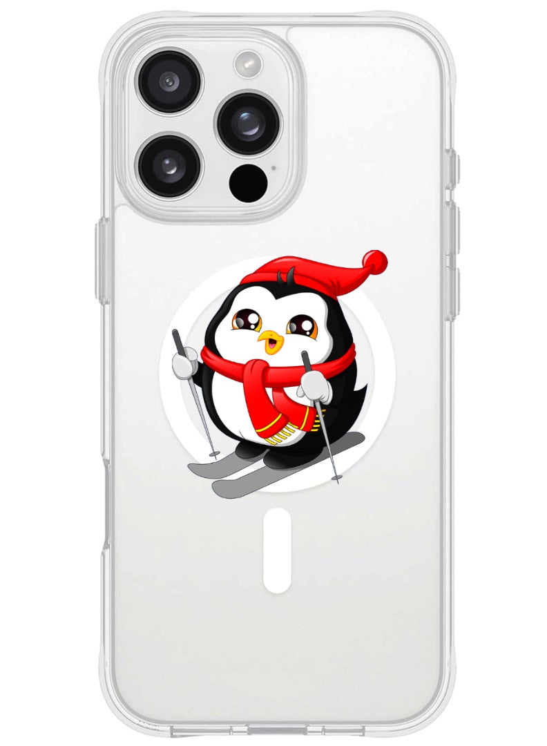 Theodor iPhone 16 Pro Max Magsafe Magnetic Case for iPhone Compatible with Wireless Charging, Shockproof Phone Bumper Cover - skating penguin - Image 1