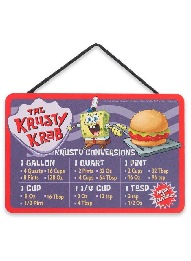 Open Road Brands SpongeBob SquarePants The Krusty Krab Kitchen Hanging Wood Measuring Sign - Fun Krusty Krab Kitchen Conversion Chart for Home - Image 1