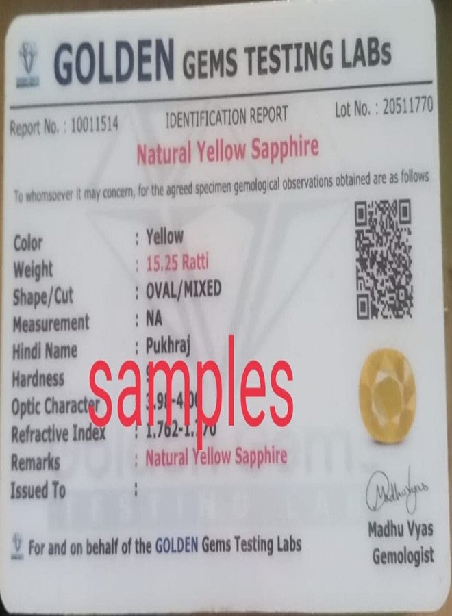 GEMS RIVER 6.00 Carat Cultured Yellow Sapphire Gemstone Certified Cultured Pukhraj Stone Lab Tested Astrological Purpose Pushparaag Stone Ceylon (B75) - Image 3