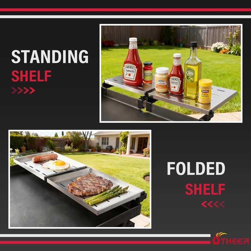Utheer 2-Pack Griddle Warming Rack for Blackstone 28" Griddles, Stainless Steel Flat Top Grill Accessories | Reversible Rack Adds Prep Space, Foldable Clip-On Design Expands Cooking & Holding Area - Image 4