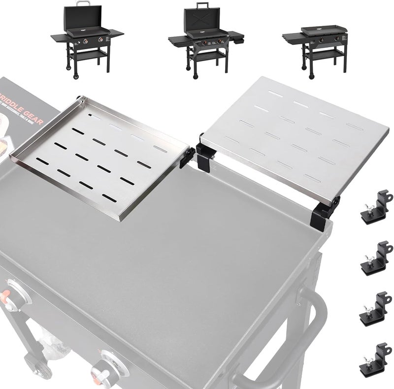Utheer 2-Pack Griddle Warming Rack for Blackstone 28" Griddles, Stainless Steel Flat Top Grill Accessories | Reversible Rack Adds Prep Space, Foldable Clip-On Design Expands Cooking & Holding Area - Image 1