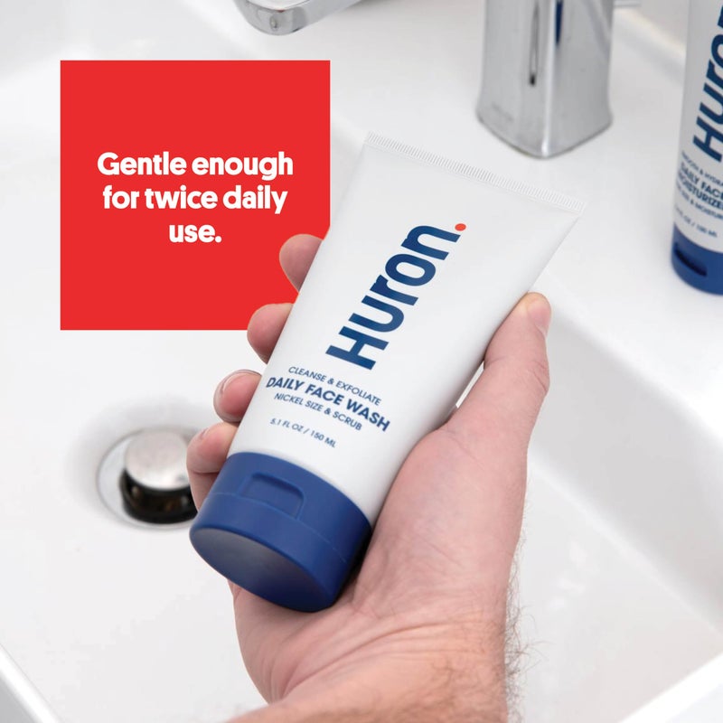 Huron Menâ€™s Face Wash - Daily Deep Facial Cleanser & Mild Exfoliator - Cleans, Conditions, & Hydrates Skin - Subtle Energizing Scent - Vegan, Sulfate-Free - 5.1 Oz - Image 4