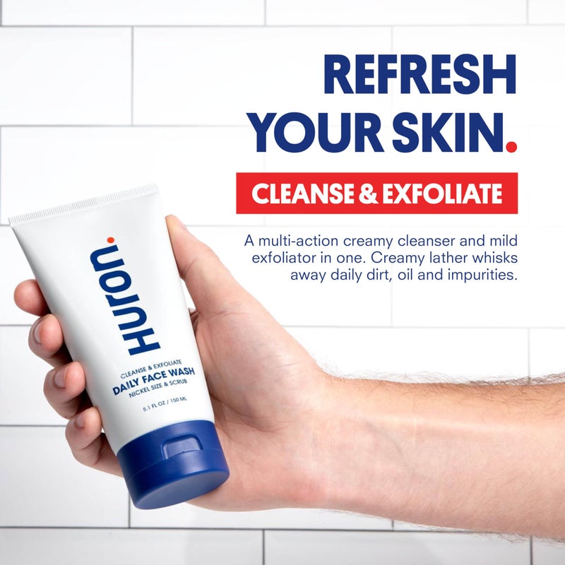 Huron Menâ€™s Face Wash - Daily Deep Facial Cleanser & Mild Exfoliator - Cleans, Conditions, & Hydrates Skin - Subtle Energizing Scent - Vegan, Sulfate-Free - 5.1 Oz - Image 2