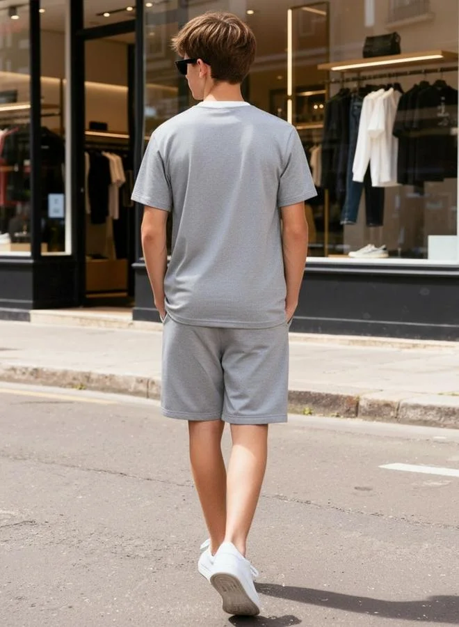 Take Two Boys Grey Color Block T-Shirt and Shorts Set