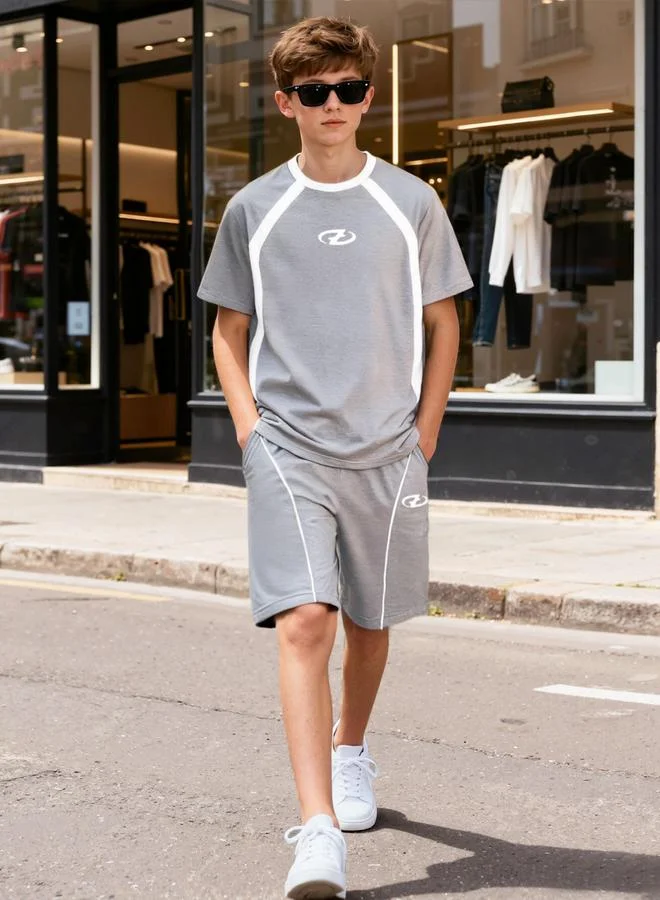 Take Two Boys Grey Color Block T-Shirt and Shorts Set