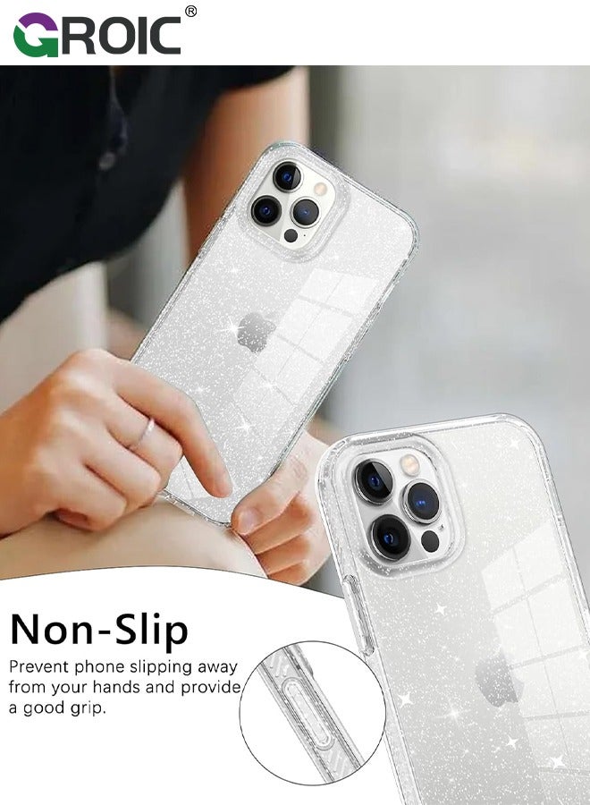 GROIC Compatible with iPhone 15 Pro Case Glitter, with 3X Screen Protector + 3X Camera Lens Protector,Clear Sparkle Slim Shockproof Phone Shell,Soft TPU Bumper Cover for iPhone 15 Pro 6.1 Inch - Image 2