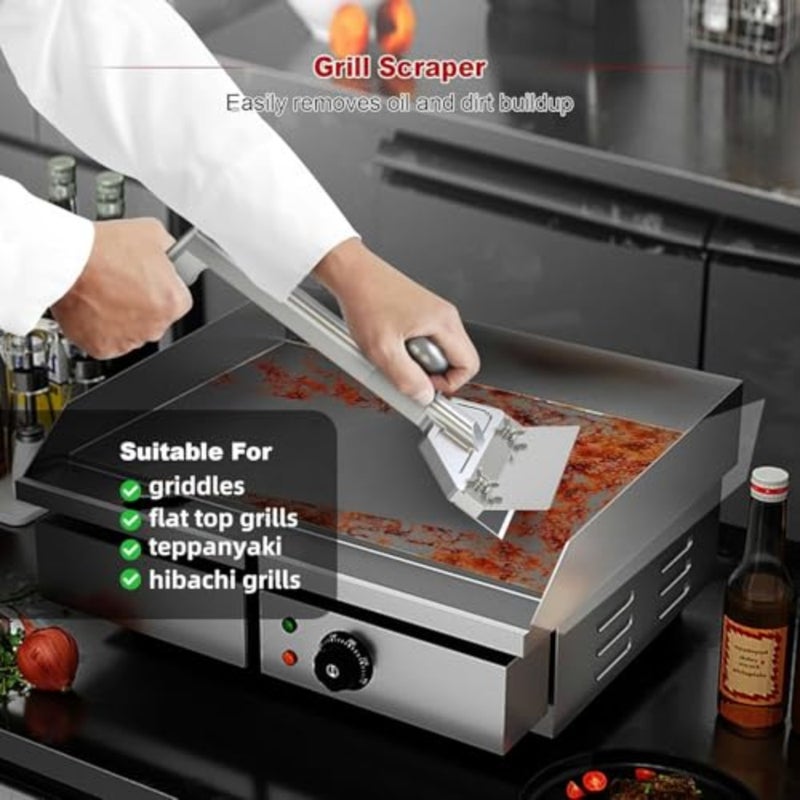 Commercial outdoor grill flat top griddle scraper with 6'' stainless steel blade and ergonomic aluminum handle, heavy-duty, silver - Image 3