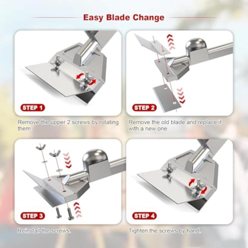 Commercial outdoor grill flat top griddle scraper with 6'' stainless steel blade and ergonomic aluminum handle, heavy-duty, silver - Image 5