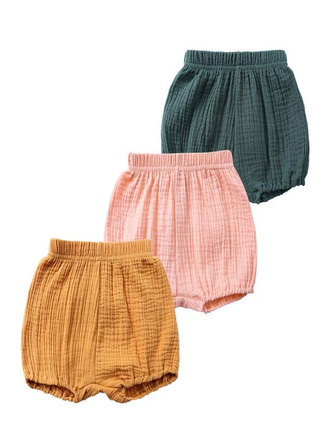 MYGBCPJS Baby Girls Boys 3 Pack Cotton Linen Blend Cute Bloomer Shorts Loose Harem Shorts - Image 1