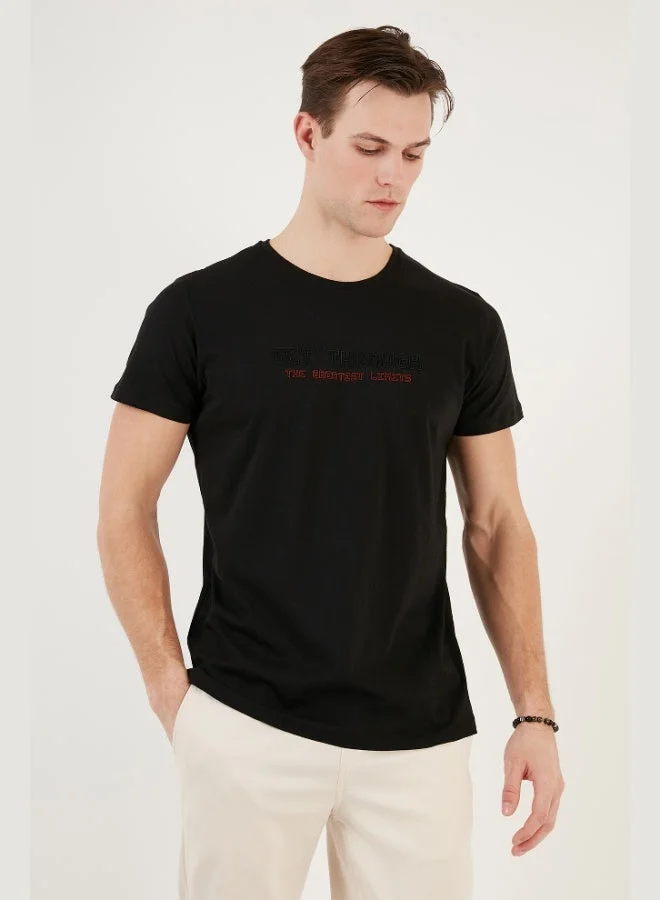 Buratti  Buratti Printed Crew Neck 100% Cotton Slim Fit T-Shirt Men's T-SHIRT 541GET for Men | Best Price UAE