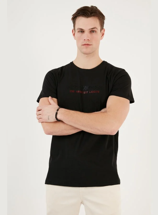 Buratti  Buratti Printed Crew Neck 100% Cotton Slim Fit T-Shirt Men's T-SHIRT 541GET for Men | Best Price UAE