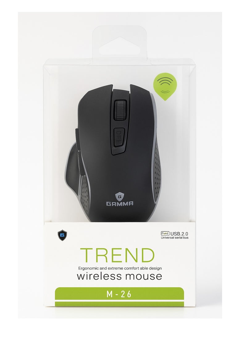 جاما ماوس لاسلكي جاما M-26 – اتصال 2.4GHz، حساسية حتى 1600 DPI، تصميم مريح، أسود - Image 2